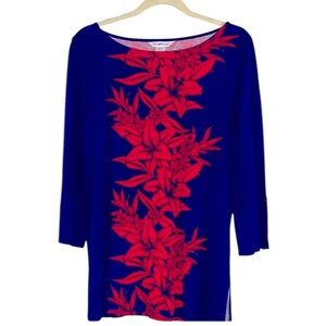 Tommy Bahama Navy and Red Floral Top